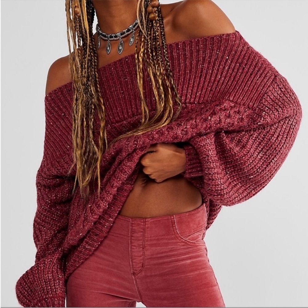 Free People New Dream Spillover Sweater - Wine Red - Size Small - NWT